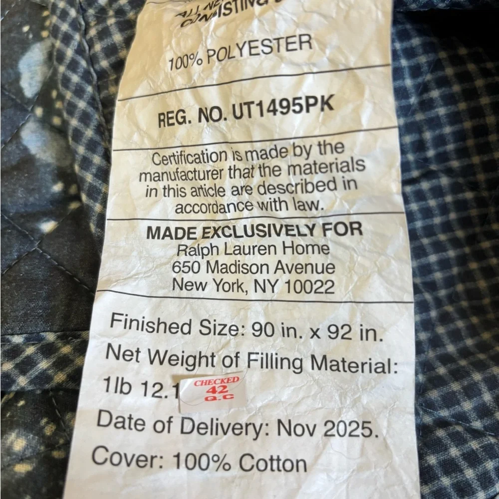 Lauren Ralph Lauren Beckett Blue Quilted Coverlet Quilt Queen Coastal 90x92”